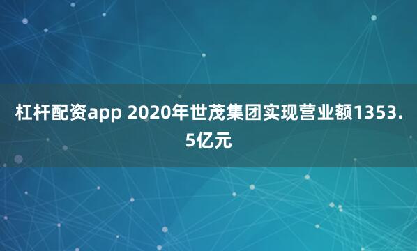 杠杆配资app 2020年世茂集团实现营业额1353.5亿元