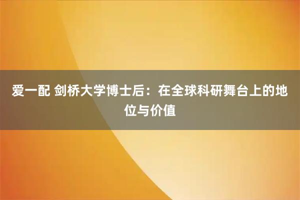爱一配 剑桥大学博士后：在全球科研舞台上的地位与价值